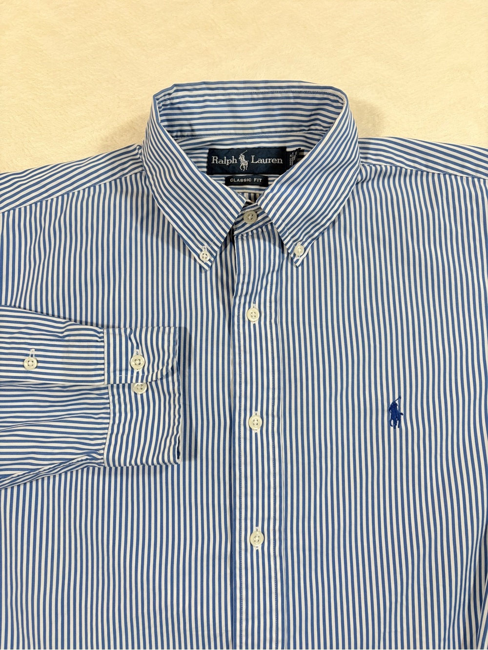 Ralph Lauren Blue and White Striped Button-Down Shirt 16 34/35‎